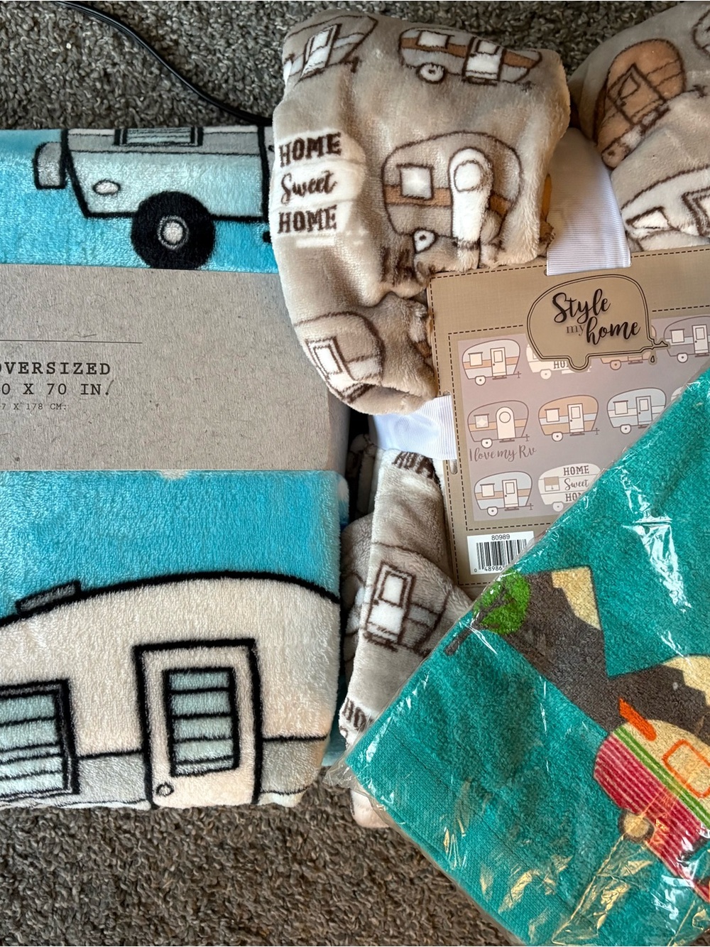 NWT Camping themed Items -2 Oversized Throws, 3 pack kitchen/hand towel.